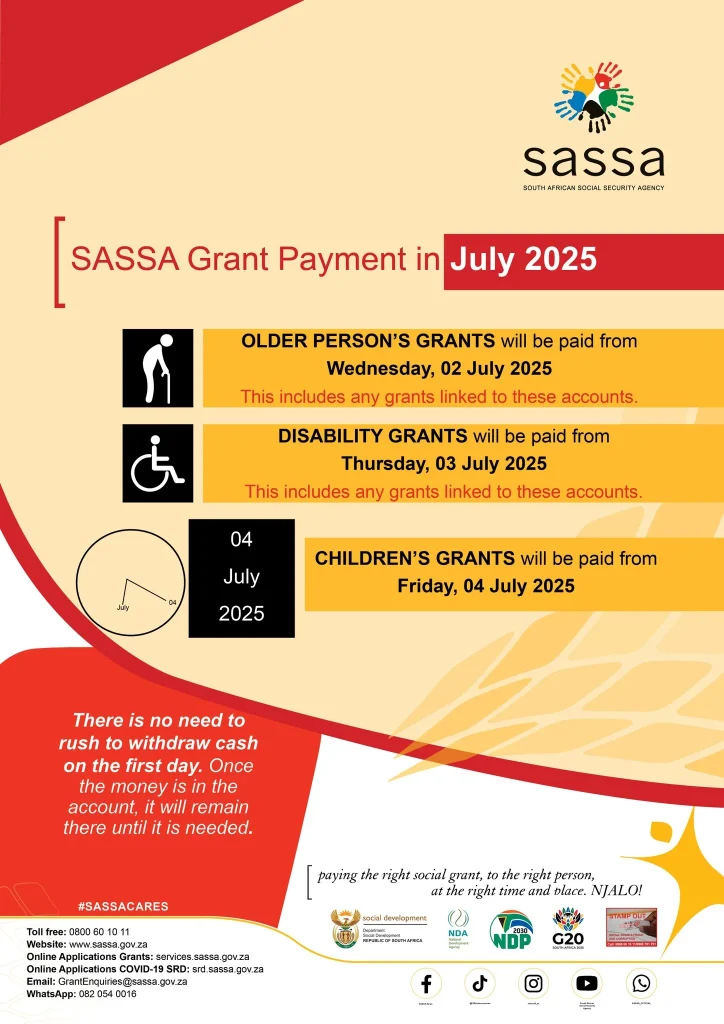 SASSA July 2025 Payment dates